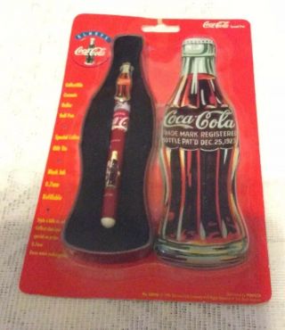 Coca Cola Collectible Ceramic Roller Ball Pen In Coke Bottle Tin 1996 Nib