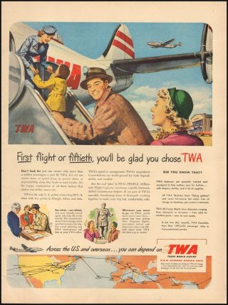 1950 Vintage Ad For Trans World Airline`art Retro Travel Airplane Map 112718)