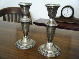 Set Of Two Empire Weighted Sterling Silver 6 " Tall Candle Stick Holders