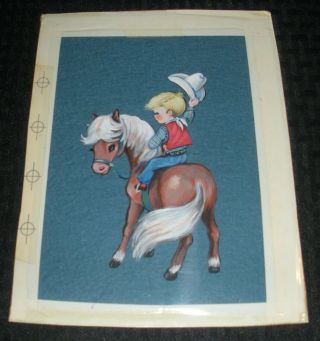 Happy Birthday Painted Cute Boy Cowboy On Pony 6.  75x9 " Greeting Card Art 7611