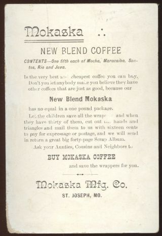 Large 1880s Tc Advertising Mokaska Coffee,  Mokaska Mfg.  Co St.  Joseph,  Mo Cherub