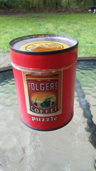 Vintage Folgers Coffee Puzzle Can Rare Give Away Promotion 2