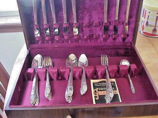 47 Pc Vtg 1847 Wm Rogers Silver Plate First Love Stainless Flatware With Case