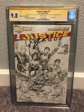 52 Justice League 1 Rrp Variant Cgc 9.  8 Ss Signed By Jim Lee,  Geoff Johns