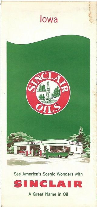 1959 Sinclair Oil Road Map Iowa Des Moines Sioux City Cedar Rapids Burlington