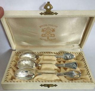 Box Set Of 3 Sterling Spoons Vatican Pavilion York Worlds Fair 1964 - 65