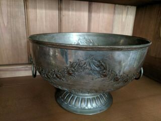Large Old Silver On Copper Bowl Pot Crock Heavy1.  5 Kg