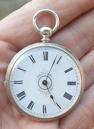 1879 Ladies Antique Sterling Silver Victorian Key Wind Open Faced Pocket Watch