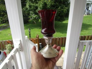 Vintage Gorham Weighted 661 Sterling Silver Candle Holder With Ruby Red Topper