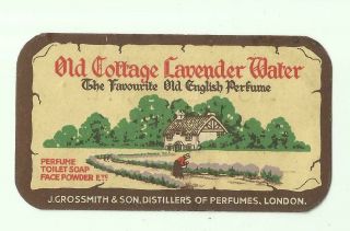 J Grossmith Perfume Old Cottage Lavender Water.  Tumble A.  F.  C.  Card.