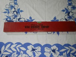 Vintage Red Berne Hardware Co Berne Ind Advertising Wood Level / Ruler