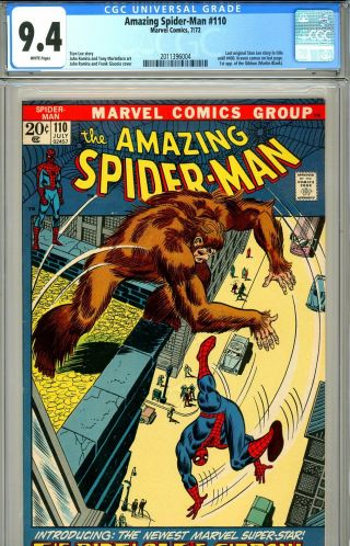 Spider - Man 110 Cgc Graded 9.  4 Last S.  Lee Story Until 400 - 1st Gibbon