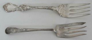 18 - 1900’s Two Large Table Serving Forks - One Sterling,  One Plated