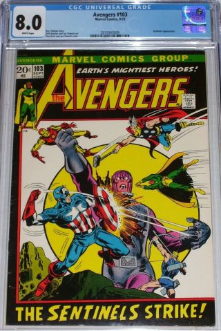 Avengers 103 Cgc Graded 8.  0 From Sept 1972 Sentinels Appearance
