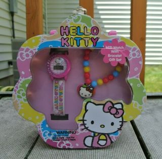 Hello Kitty Lcd Watch With Bracelet Gift Set In Tin Lunch Box Mz Berger