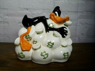 Vintage 1995 Warner Brothers Daffy Duck Money Bags Ceramic Coin Piggy Bank Euc