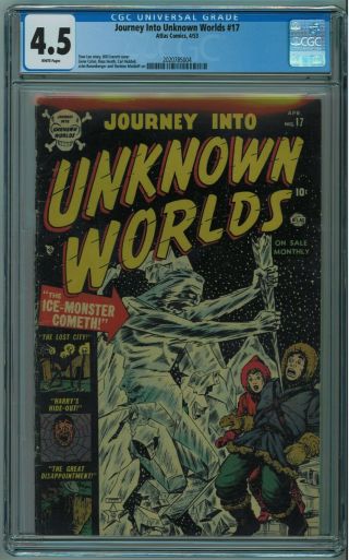 Journey Into Unknown Worlds 17 Cgc 4.  5 Pre - Code Atlas Horror Rare W Pgs 1953
