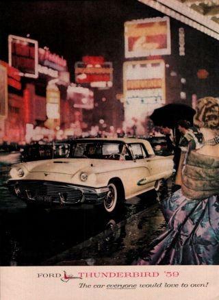1959 Ford Thunderbird White Car Vintage Color Photo Print Ad