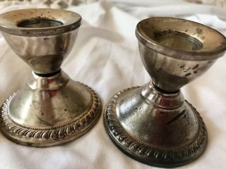 Pair Set Antique Sterling Silver Weighted Candle Holders Sticks 192.  7 Grams Two
