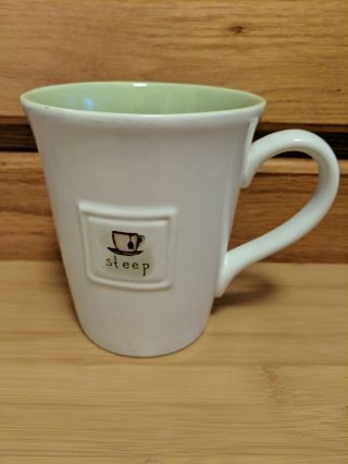 Starbucks 2006 14 Oz White Ceramic Coffee Tea Mug Cup " Steep " Stamp Inside Green