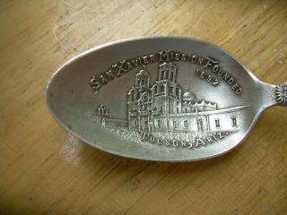 Vintage Fred Harvey San Xavier Mission Sterling Spoon w/Indian & Grand Canyon AZ 3