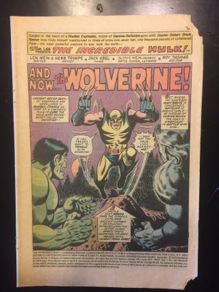 Incredible Hulk 181 Vol 1 Coverless No Marvel Stamp Page.  Missing Center Page.