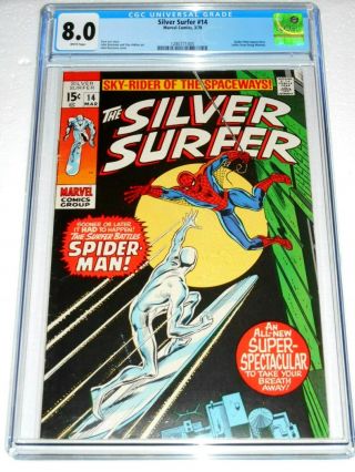 Silver Surfer 14 Cgc 8.  0 1970 Classic Silver Surfer Vs.  Spider - Man Battle Cover