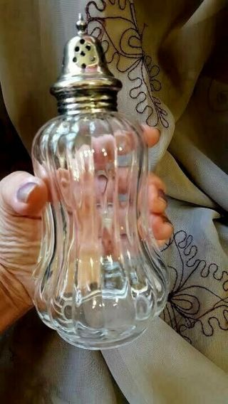 Antique Glass Sugar Shaker / Muffineer With Silver Plate Screw Cap 7 1/4 " Tall