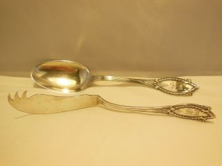 Antique Vtg H.  Hotchkiss Sterling Silver Spoon & Pate Knife With Prongs Pat.  1887