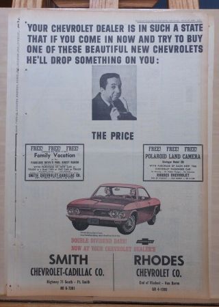Full Page 1966 Newspaper Ad For Chevrolet - Corvair Monza Sport Coupe
