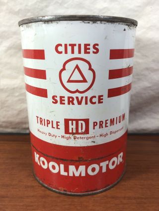 Vintage 1950’s Cities Service Gas & Oil Koolmotor Motor Oil Advertising Tin Can