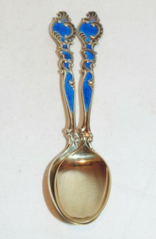 2 Vintage Th.  Marthinsen Norway Sterling Gold Wash Enamel Demitasse Spoon 
