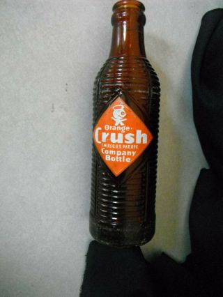 Vintage Brown Amber Ribbed Glass Orange Crush 7 Oz Soda Bottle