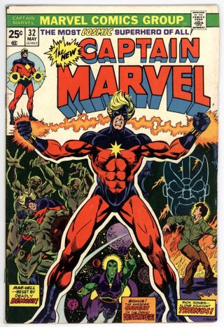 Captain Marvel (1968) 32 F/vf 7.  0 Jim Starlin Thanos Origin Of Drax