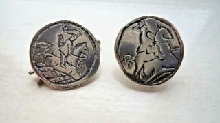 Rare Pair Arts & Crafts Horsepack C1900 Hunting Solid Silver Buttons