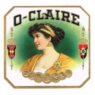 C1910 Cigar Box Label Antique Outer O Claire Embossed Bronzed American