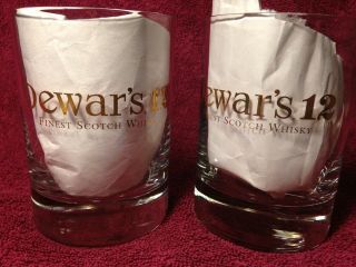 Set Of 2 Dewars 12 Finest Scotch Whisky Clear Glass Gold Lettering Rock Glasses