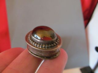Vintage 925 Sterling Silver Pill Snuff Box Oval Clear Cab Stone 2