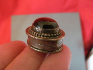 Vintage 925 Sterling Silver Pill Snuff Box Oval Clear Cab Stone 3