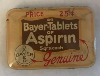 Bayer Tablets Of Asprin Vintage Metal Tin Medical