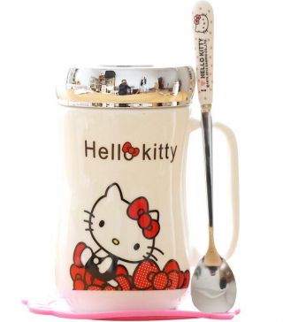 Hello Kitty Cute Ceramic Cup Tea Milk Coffee Mug C/w Spoon And Coasters 500ml