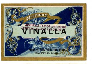 1890s Pioneer Soda Bottling Co,  Davenport,  Washington Vinalla Soda Label