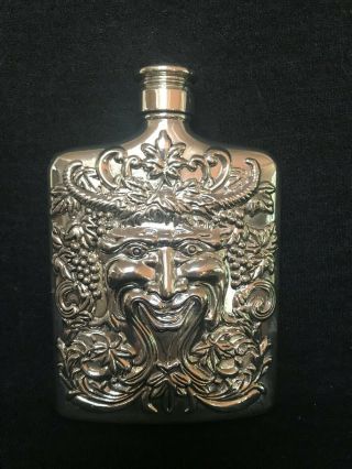 6 " Godinger Silver Plate Repose Relief Bacchus Face God Of Wine Liquor Flask Srm
