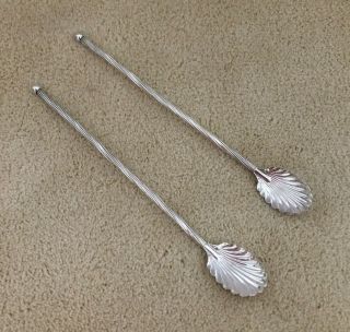 Vintage Sterling Silver Set Of 2 Ice Tea Shell Spoons Straws