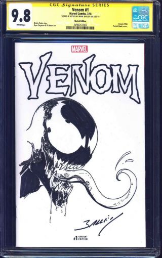 Venom 1 Blank Cgc Ss 9.  8 Signed Venom Sketch By Mark Bagley Nm/mt