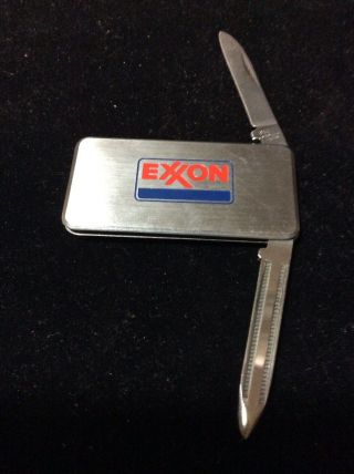 Vintage Barlow Exxon Oil Co.  Promo Advertising Knife With Money Clip