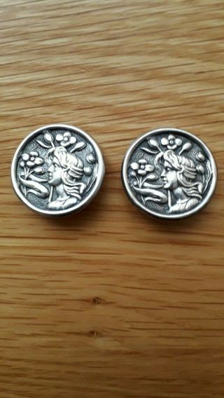 2 X Antique Victorian Solid Silver Buttons 1902 Birmingham Levi & Salaman