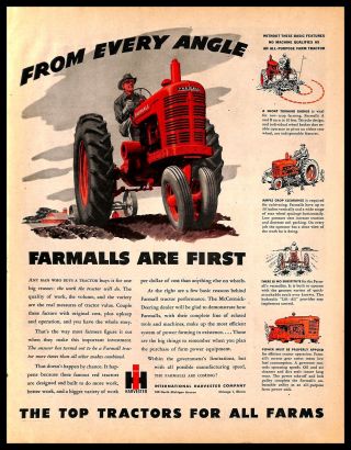 1944 International Harvester Company Vintage Print Ad Farming Tractors Art