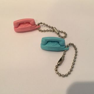 2 Vintage Collectible Keychain: The Princess Phone Telephone Pink And Blue