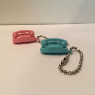 2 Vintage Collectible Keychain: The Princess Phone Telephone Pink And Blue 2